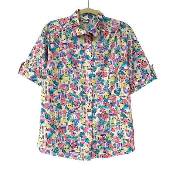 Vintage Act III Womens Size 16 Scribble Floral Short Sleeve Button Up Shirt - Picture 1 of 6